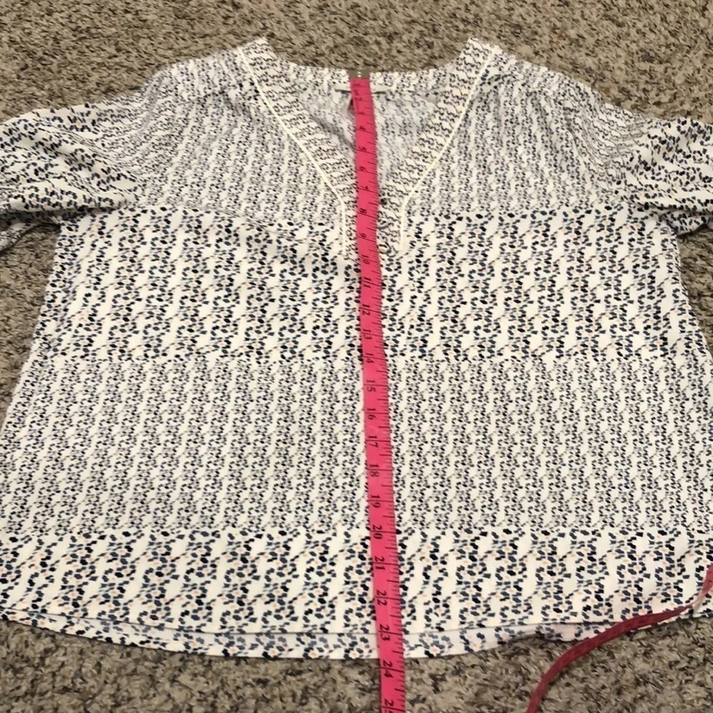 Anthropologie Skies Are Blue Blouse Size Small Cream Blue Print Bubble Sleeve